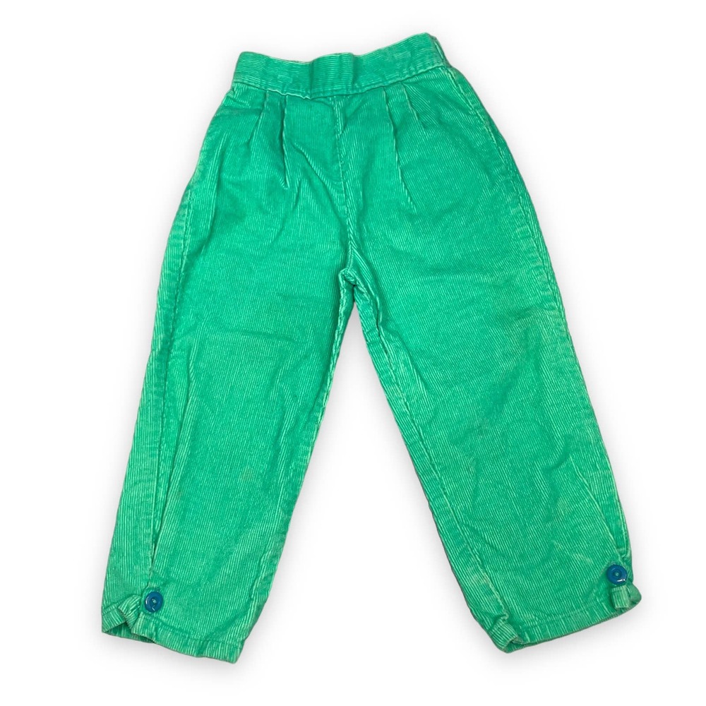 Vintage 80s Toddler 2T 3T Girls Pastel Mint Green Corduroy Pull On Pants